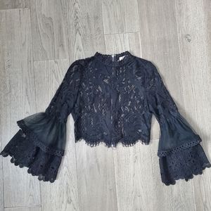 Black lace crop top with flare sleeves